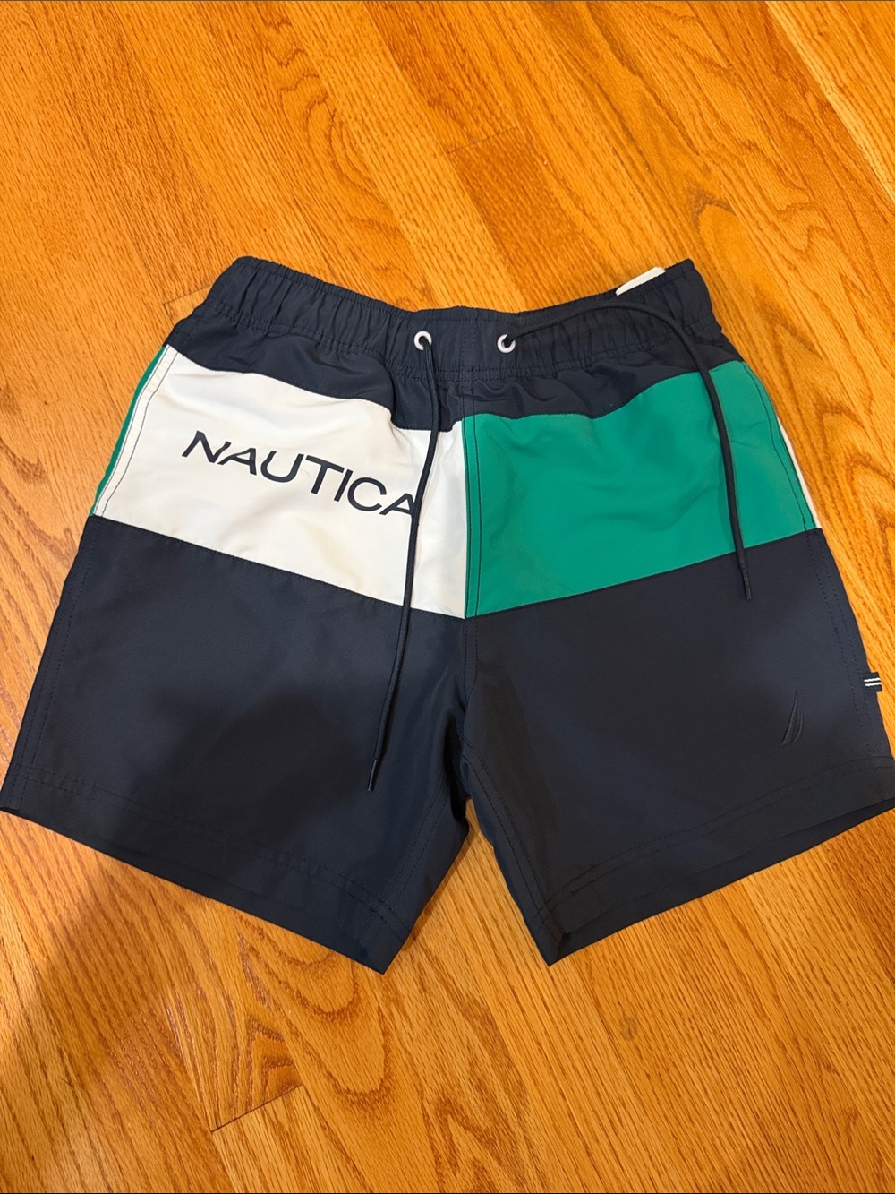 Nautica Navy, White & Green Colorblock Swim Shorts
